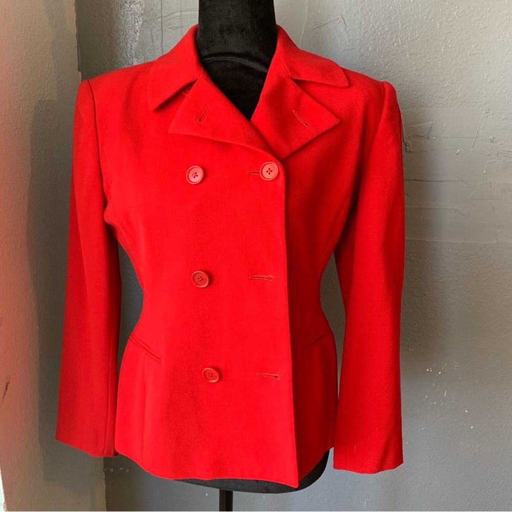 Vintage Ralph Lauren Purple Label Red 100% Wool Blazer Union Made Size 4 Preppy